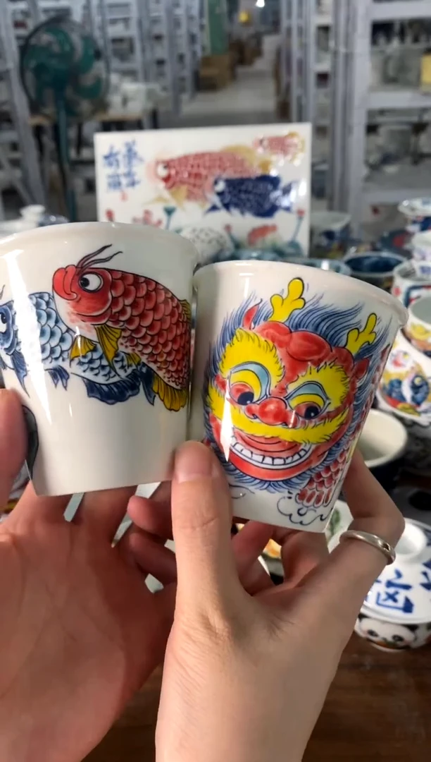 [直播间微瑕福利价]可乐杯龙鱼醒狮一对