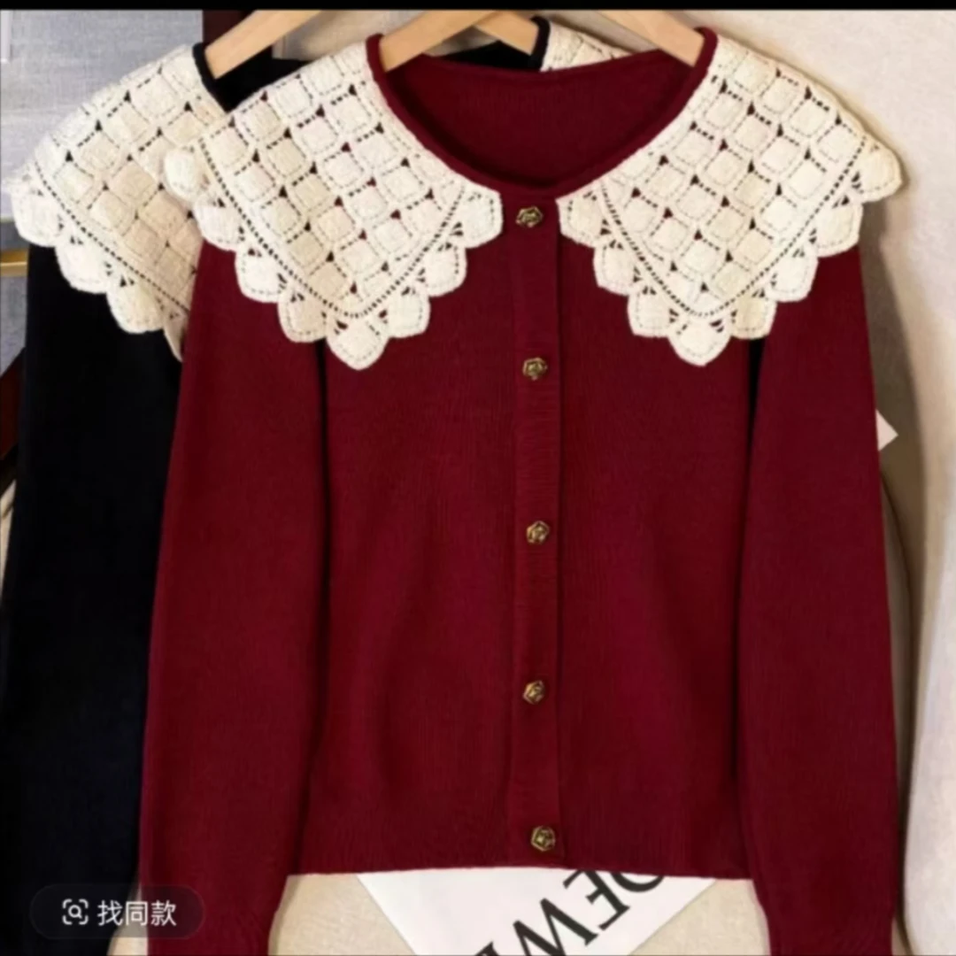 241220#大码胖mm法式娃娃领针织毛衣女秋冬洋气减龄遮肚子上衣
