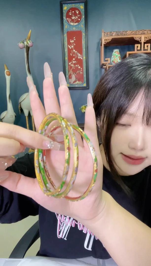 非遗手工景泰蓝金地叮当镯三个