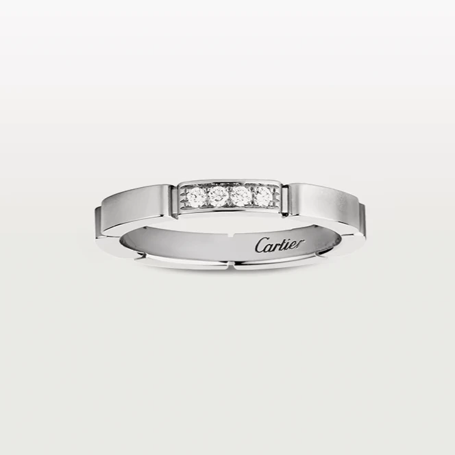 99新 Cartier/卡地亚 18k白金 2.5mm 4钻戒指47码