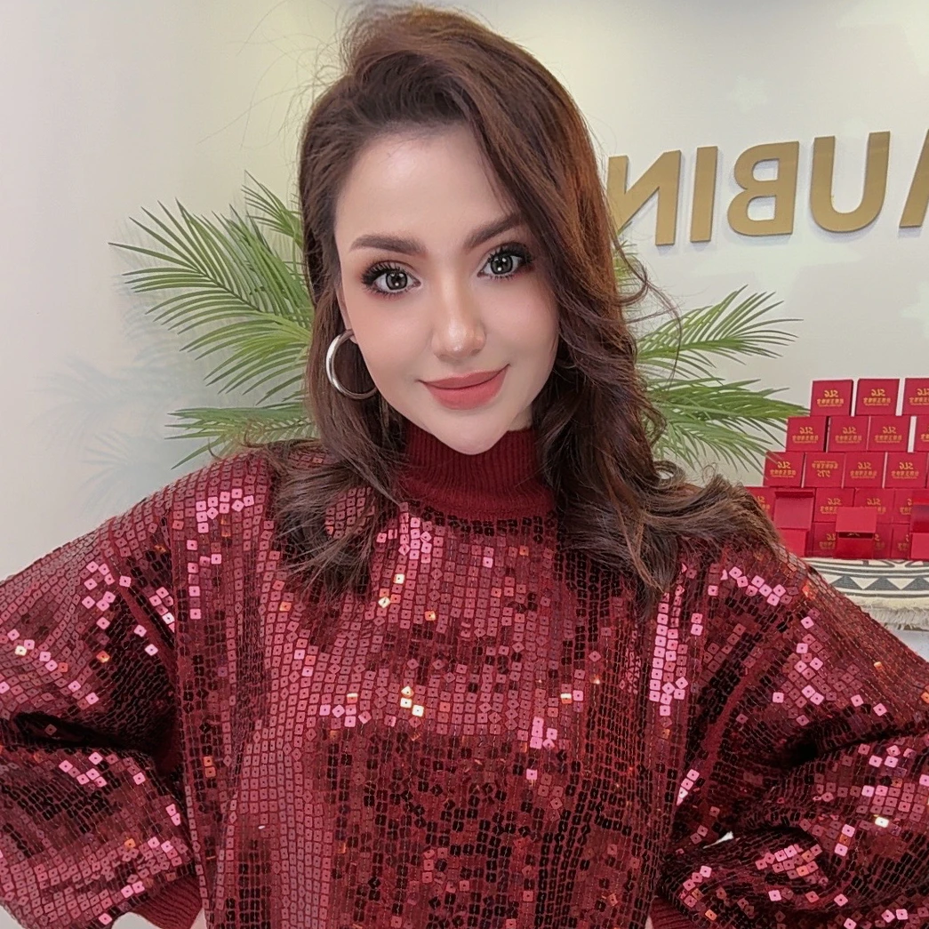 MUBINE 爆款洋气重工宽松百搭亮片针织毛衣裙 24265