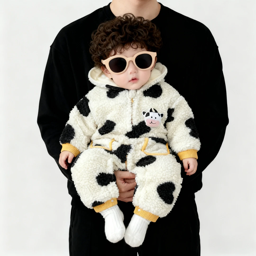 婴儿连体衣秋冬衣服小奶牛婴儿外出服前开新生儿衣服冬季宝宝衣服