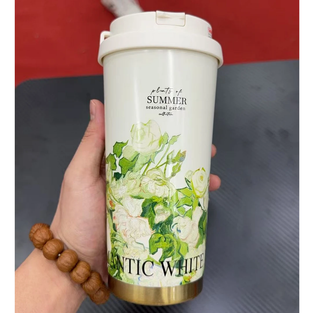 兰花咖啡杯新款锈钢夏日花园保温杯高颜值水杯