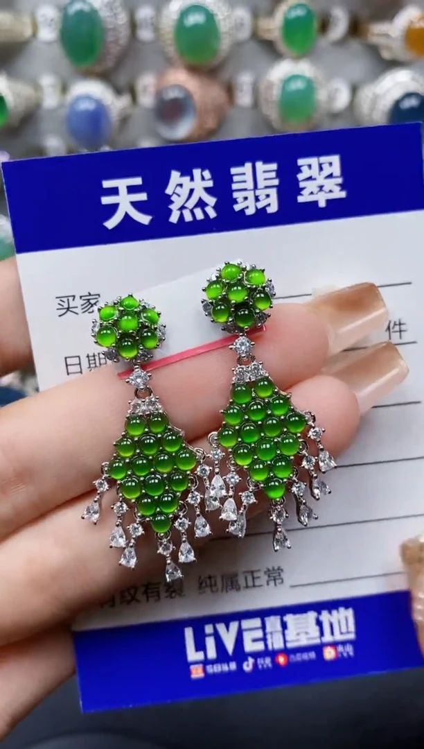 翡翠银S925镶嵌耳饰99