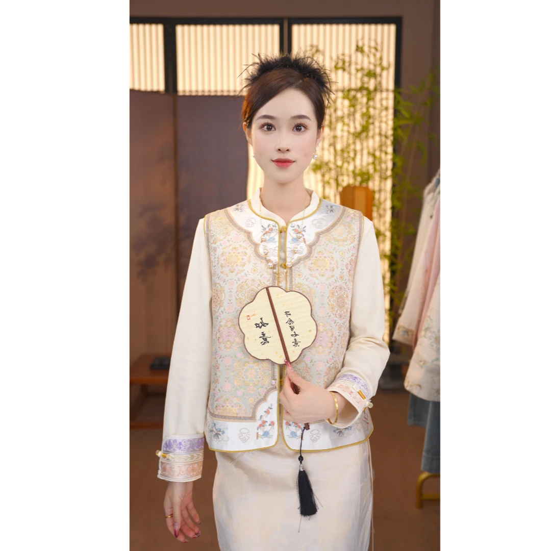 CJ【回首】秋季新款中国风百搭立领复古锦绣马甲YY25100401