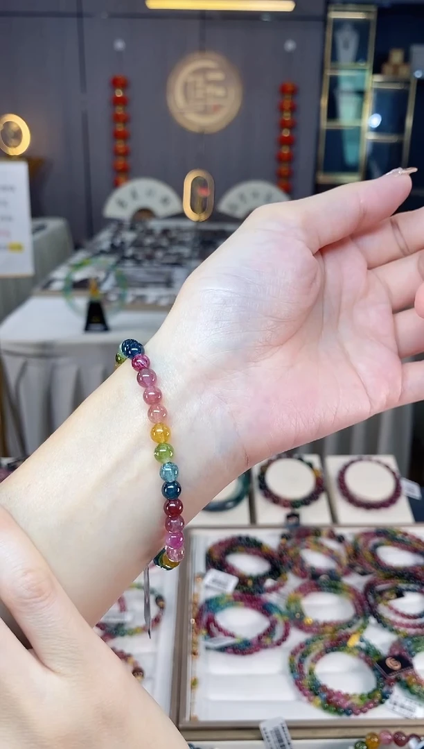 未镶嵌老矿碧玺彩虹单圈手串5mm+碧玺dan多样性发货一条
