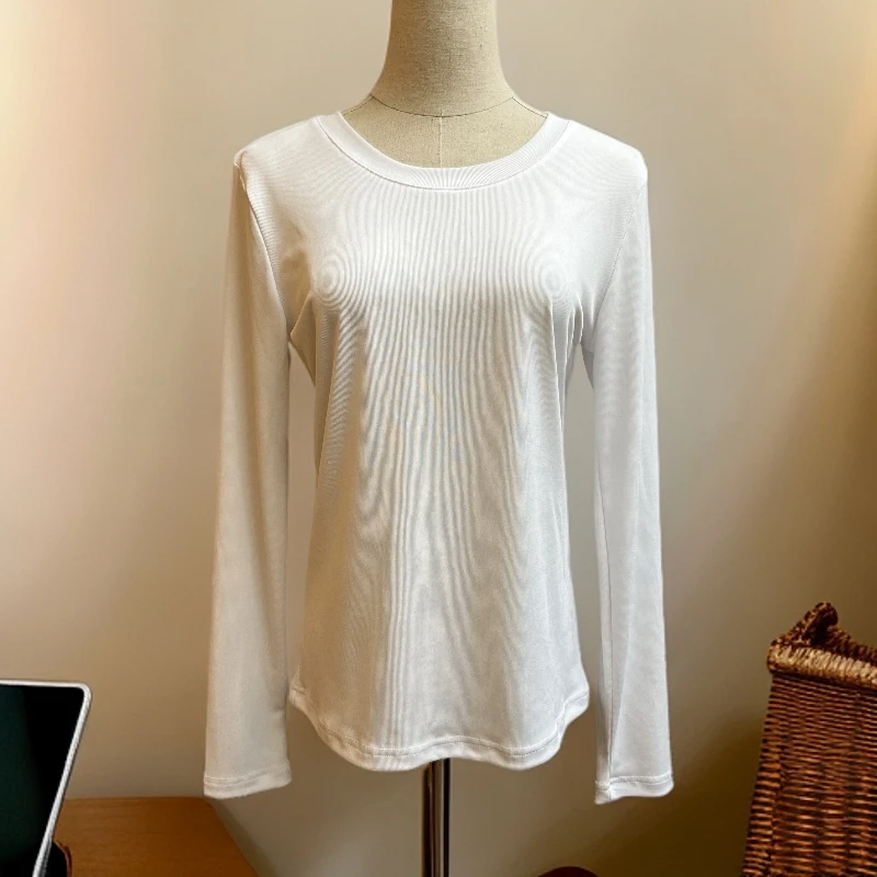 7153新之峰圆领长袖白色修身T恤内搭打底衫包边工厂包条纯色
