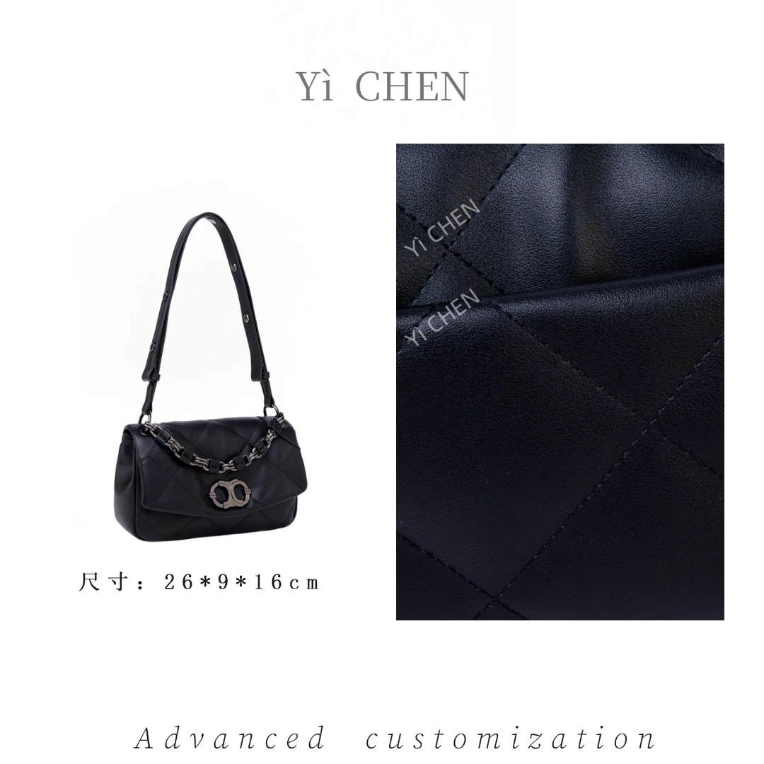 【Yì CHEN】QYX-6055-黑色简约时尚女士新款轻奢单肩斜跨包