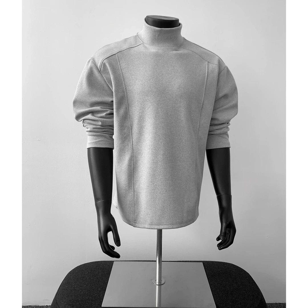 灰色解构半高领卫衣男款秋冬季加厚ckeanfit德绒打底衫内搭上衣