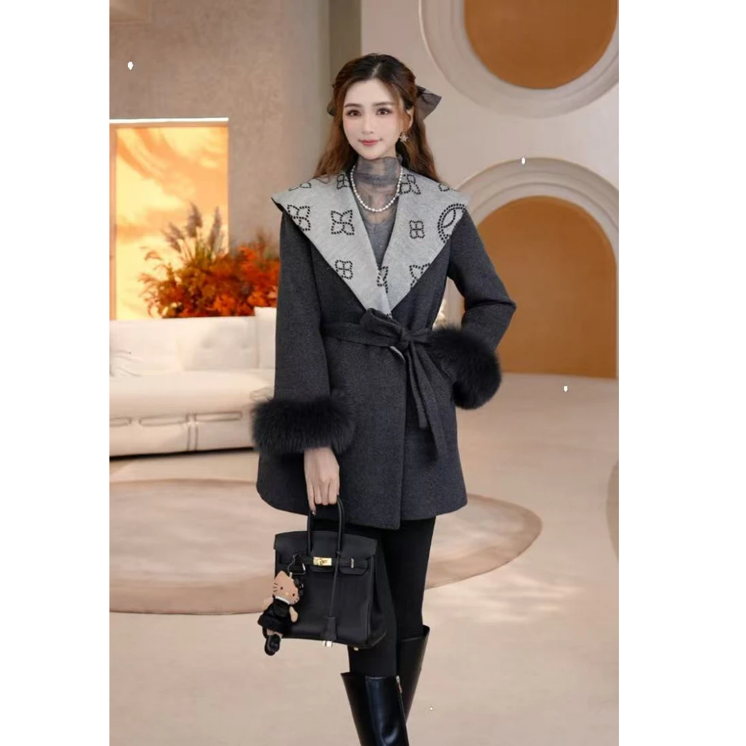 COCO BECCI【首尔冬雪】90白鸭狐狸毛高级羽绒呢大衣CFLJD200301