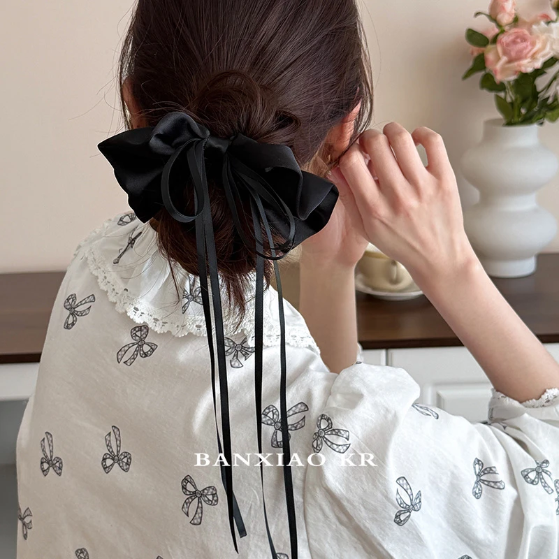芭蕾风白色缎面飘带蝴蝶结大肠发圈女高级感超仙气质扎头皮筋发饰