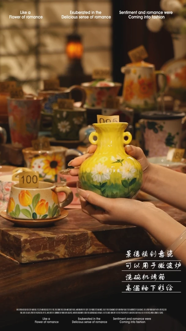 陶瓷095景德镇高温手绘釉下彩设计师款式