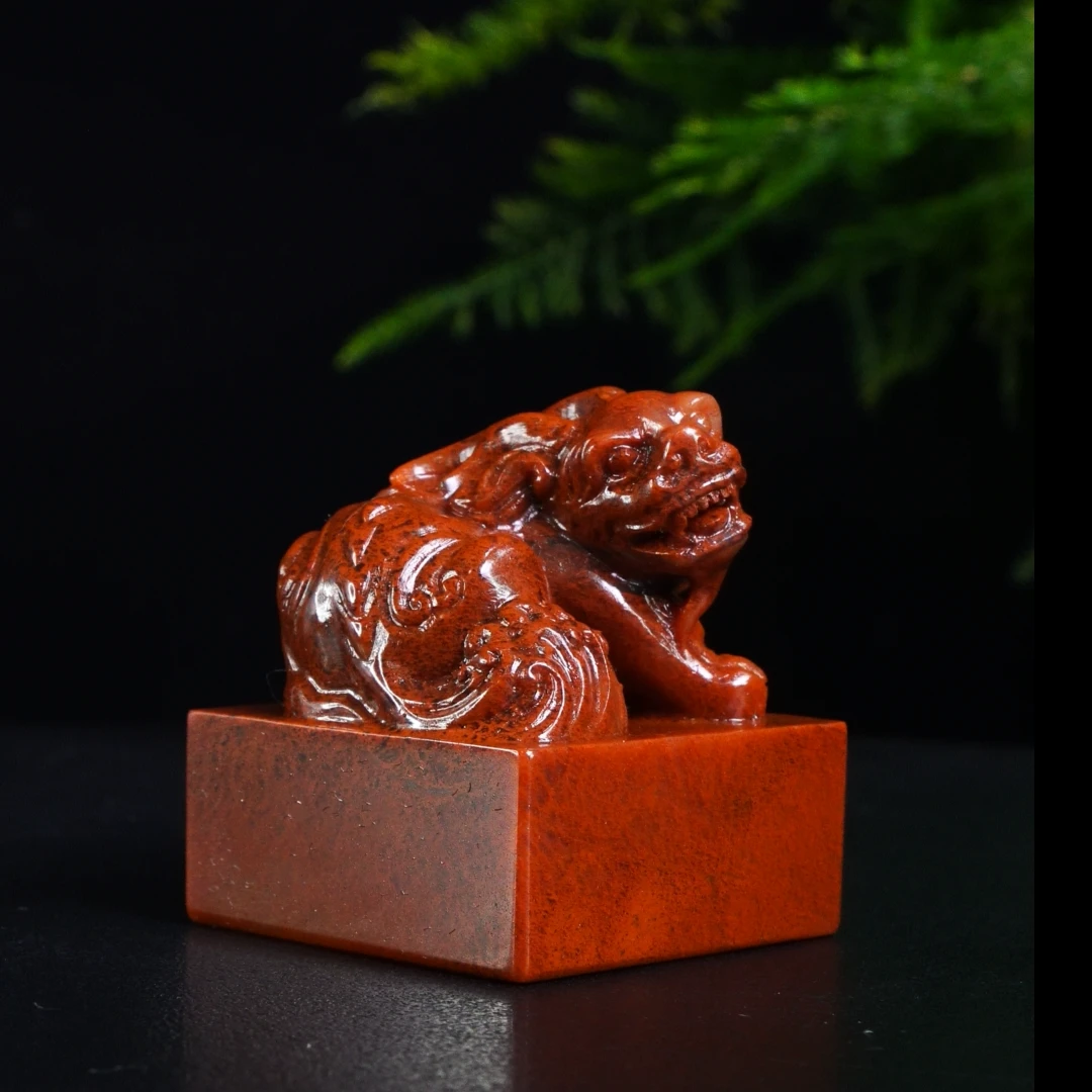 31寿山石高山石貔貅印章94.1克3.7x3.7x4.2cm，2DF