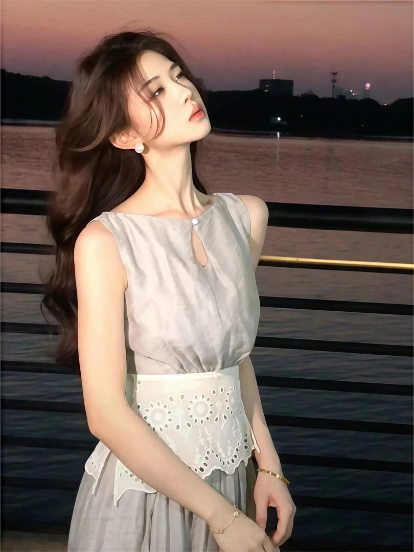 法式复古无袖背心套装女2025夏季新款设计感气质收腰半身裙两件套