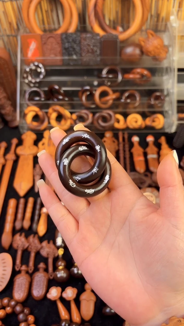 木木雕款雷枣木玉化  双面镶银五雷五路乾坤圈  2.5