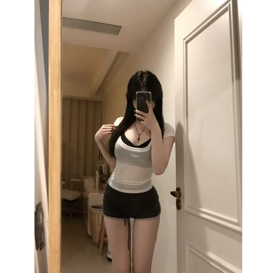 纯欲性感小白花透白色上衣交叉美背内衣短裤三件套