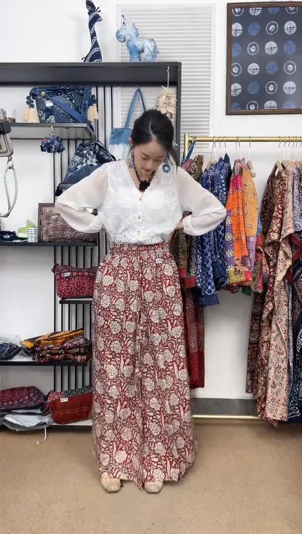 【闪购商品】498印度长绒棉拓印彩色裙