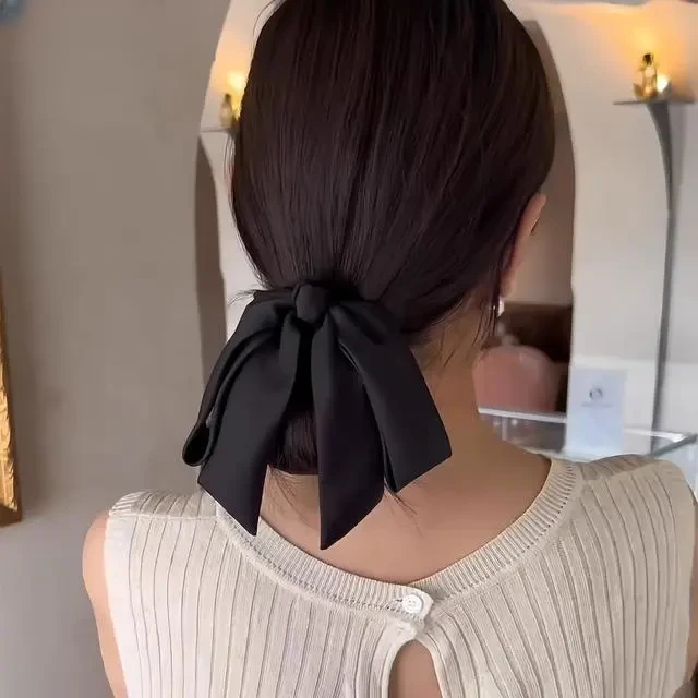 韩式经典黑蝴蝶结弹簧夹发饰优雅气质百搭时尚后脑勺马尾发夹头饰