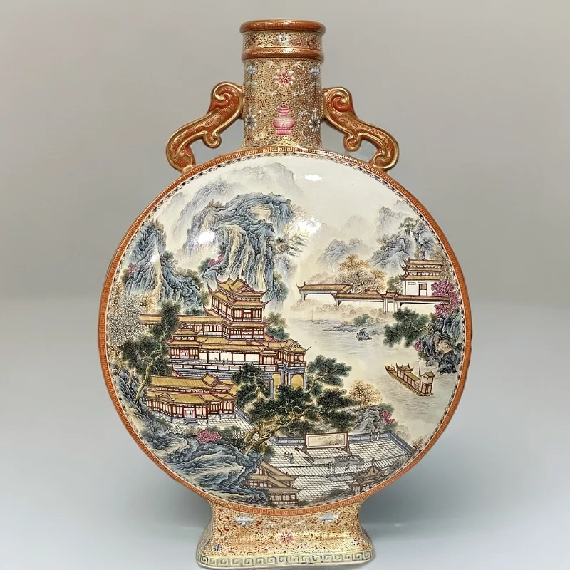 当代复刻 古月轩金彩山水亭台楼阁抱月瓶