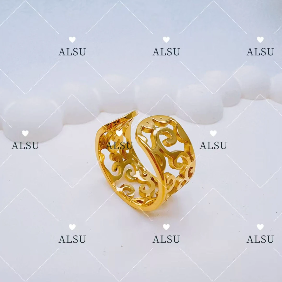 合金戒指 ALSU原创新款镂空民族风宽戒指轻奢气质小众百搭时尚