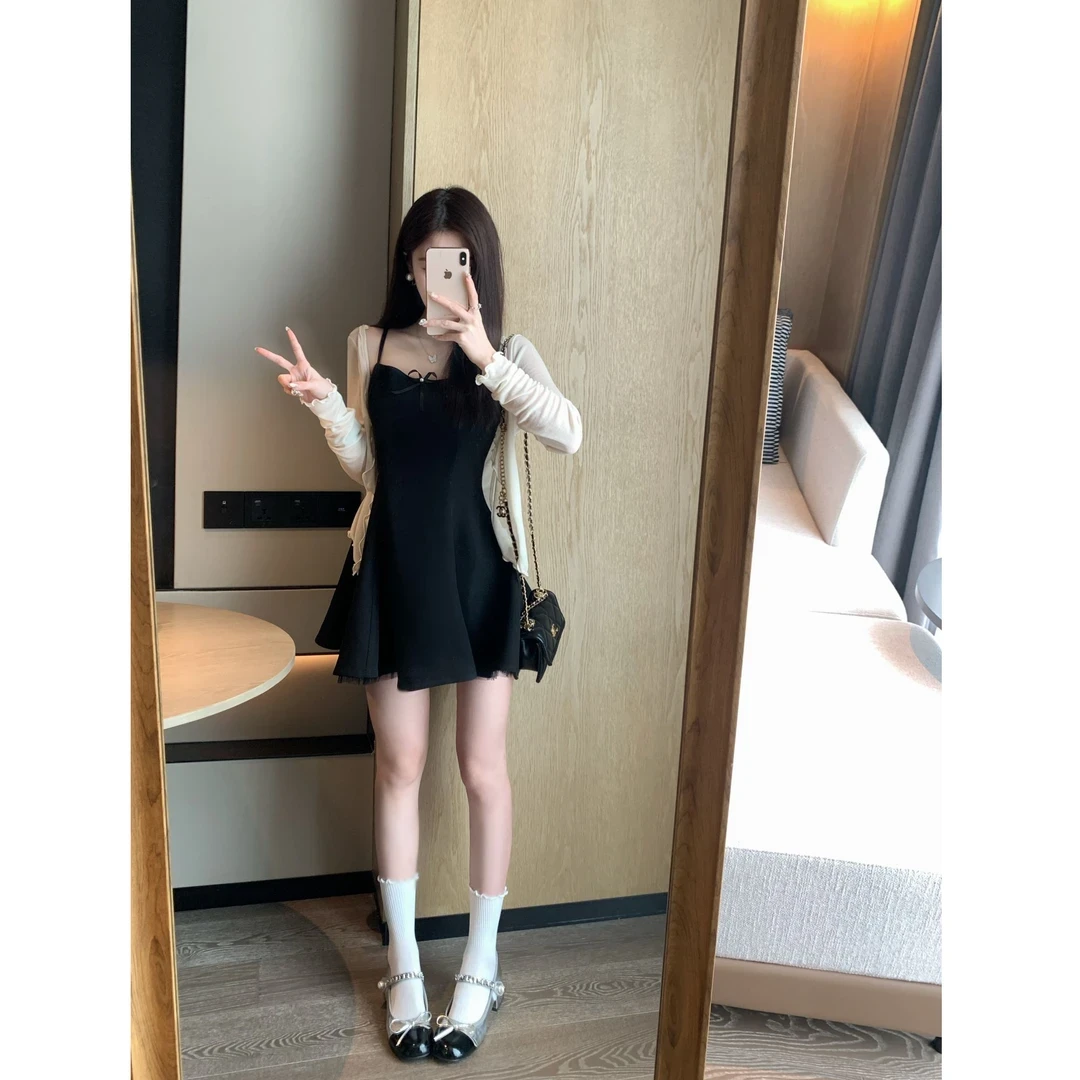 气质小黑裙精致套装 INS风显瘦百搭吊带裙+小开衫1439