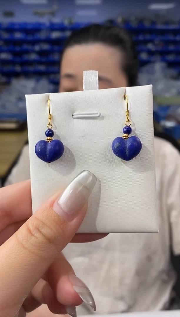 青金石银S925镶嵌耳饰K2549