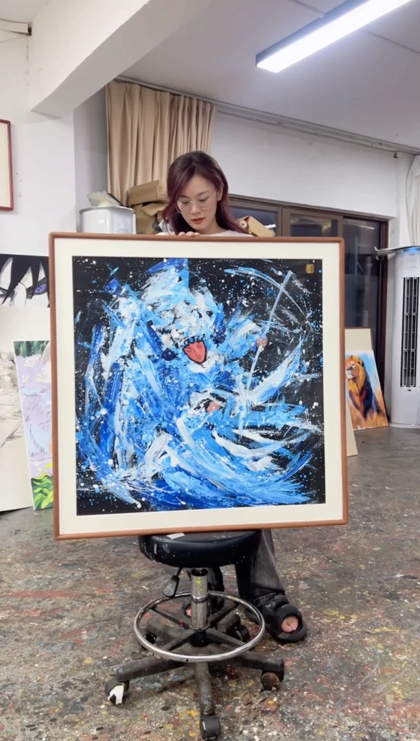 丙烯画兜****面唐精装蓝色戏子