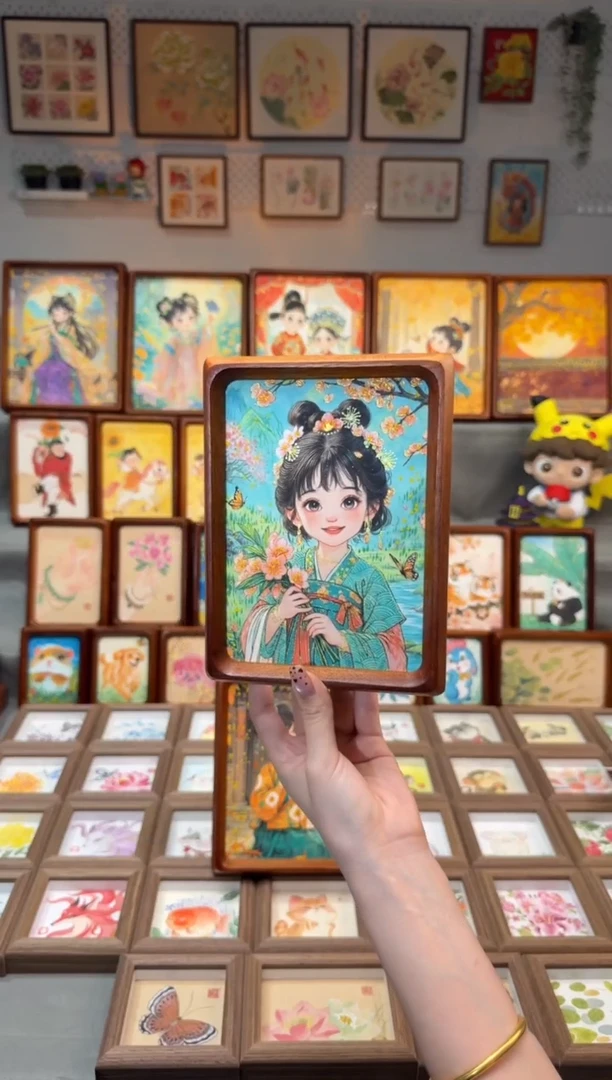 国画捧花女孩 手绘国画7寸