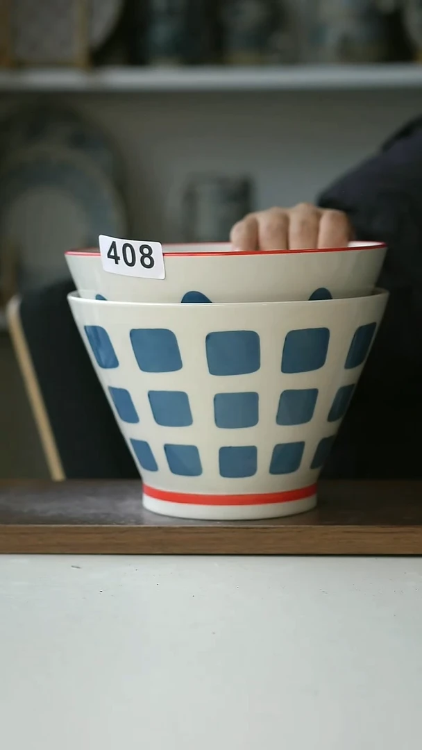 陶瓷4微瑕08画釉+笑脸斗笠面碗17.5cm@7-10@