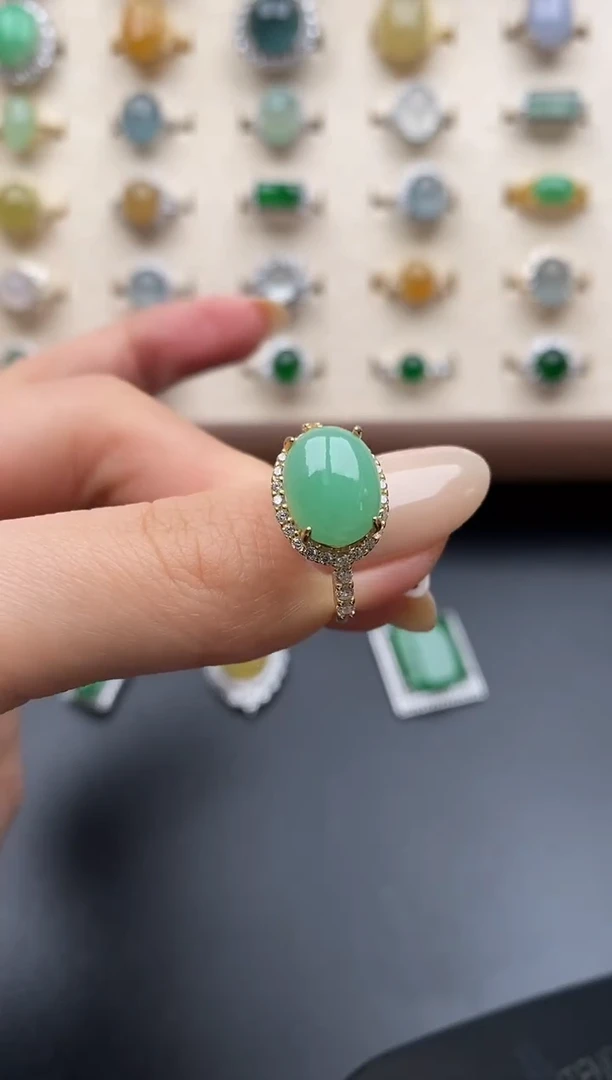 银S925镶嵌戒指翡翠一物一证一礼盒