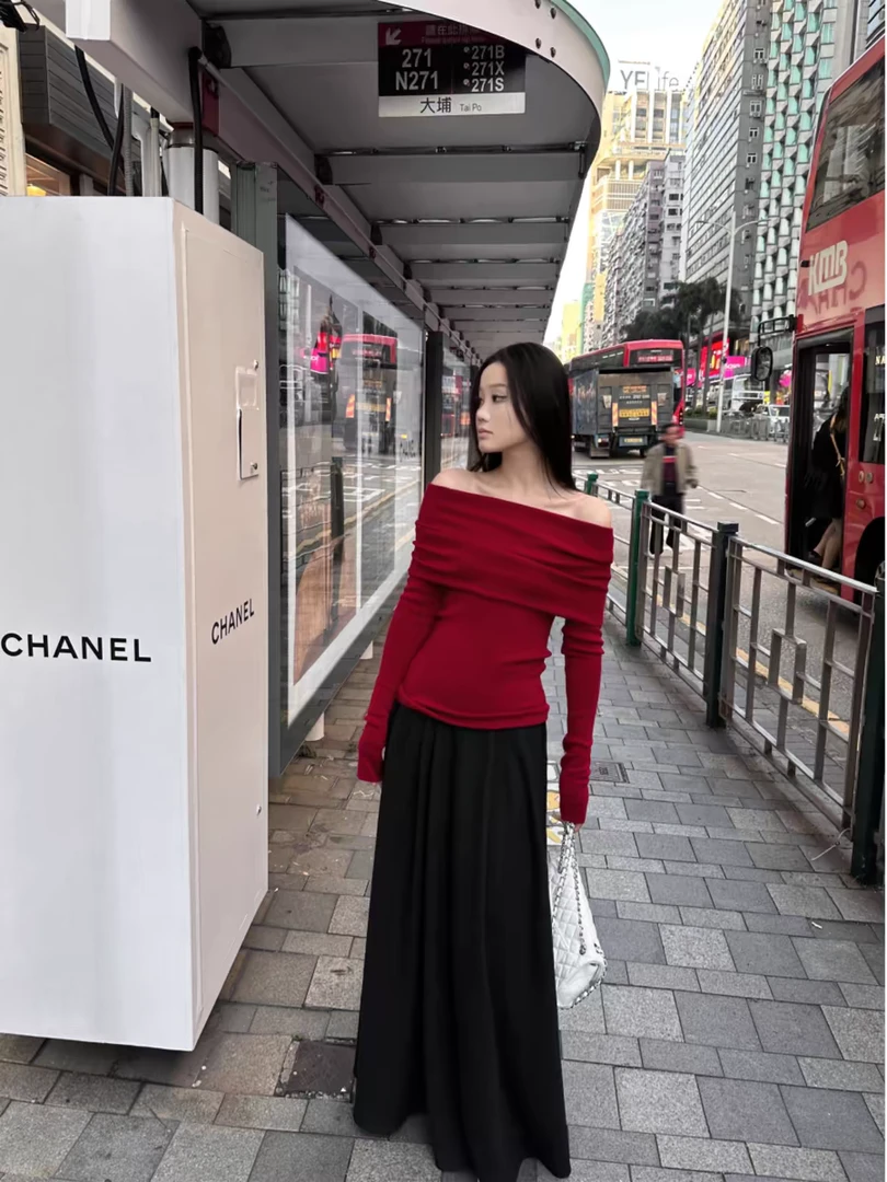 6111磨毛厚款黑色半身长裙【C2】