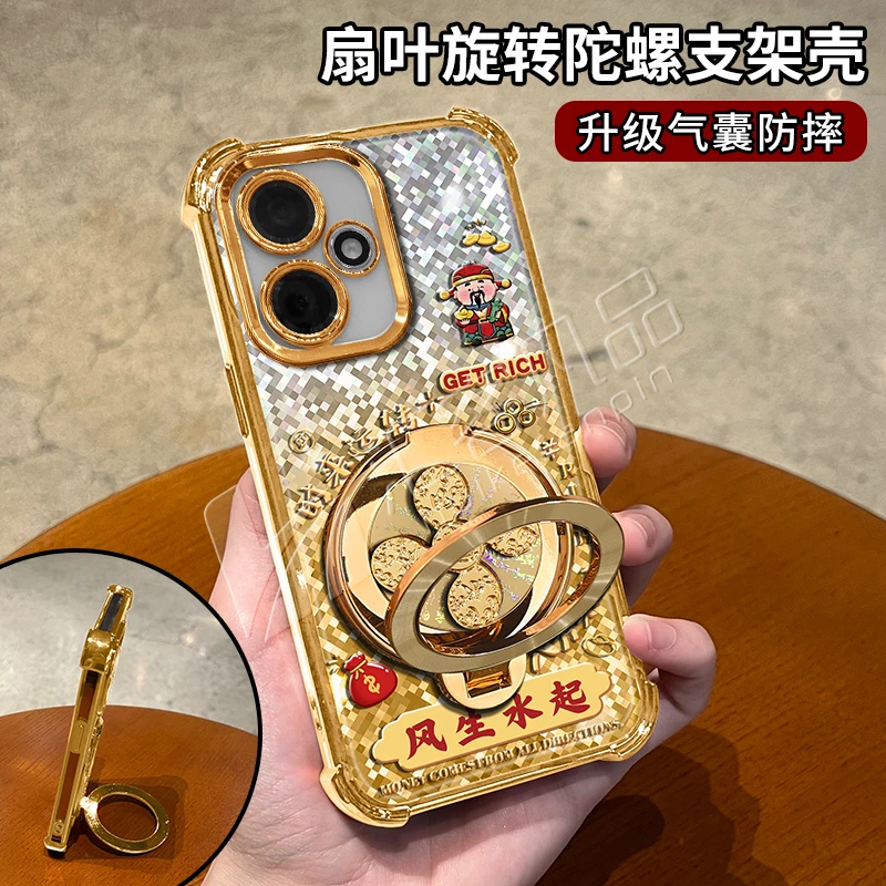 金色菱格电镀防摔适用【华为】荣耀400/400pro旋转支架多功能手机壳