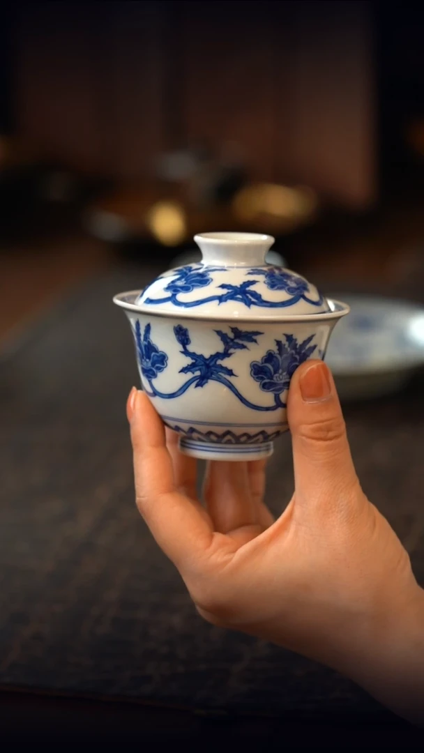 见山烧 秋葵香韵盖碗