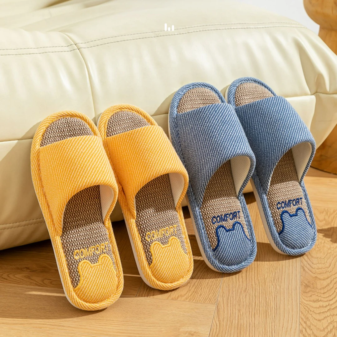 吸汗拖鞋女款室内家居办公室防滑四季家用棉麻布待客拖鞋男春夏季