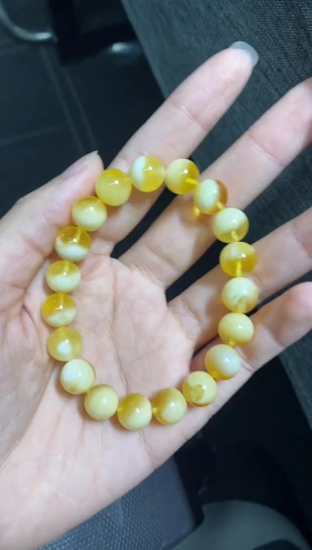 未镶嵌蜜蜡裸石（静）金白聚宝盆手串