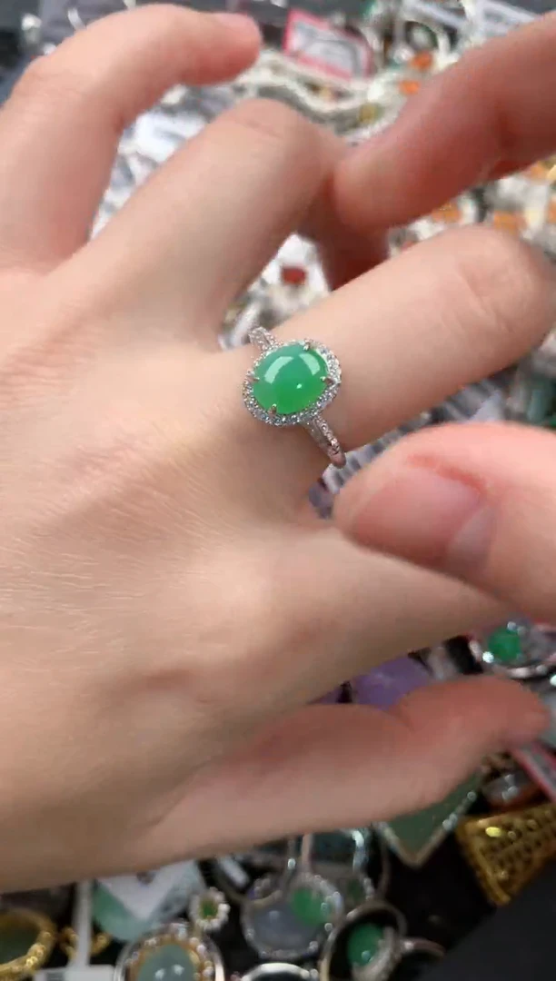 银S925镶嵌戒指翡翠55--9