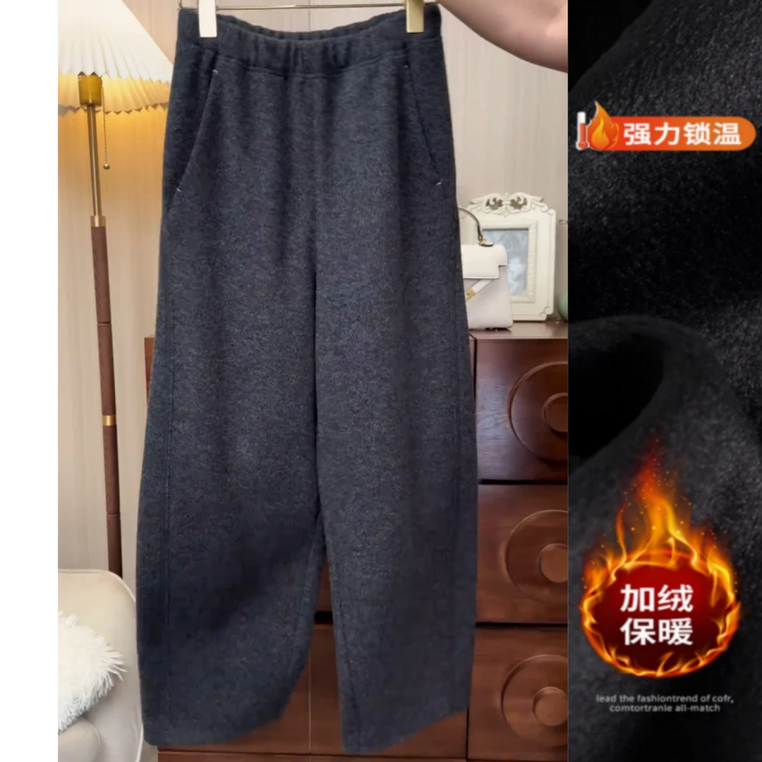 景倩妮气质高级感弯刀休闲裤2025冬季新款加绒高腰显瘦窄版阔腿裤