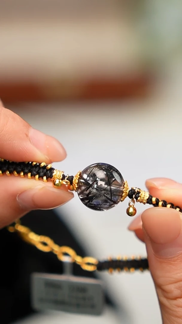 发晶手绳银S925镶嵌【手工编织 手绳 ，黑发晶】手串