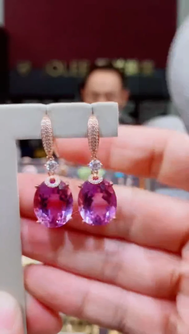 银S925镶嵌耳饰紫晶紫晶耳钉