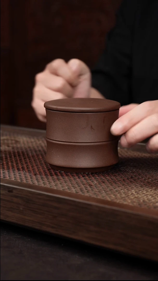 茶杯紫砂紫泥竹节茶叶罐