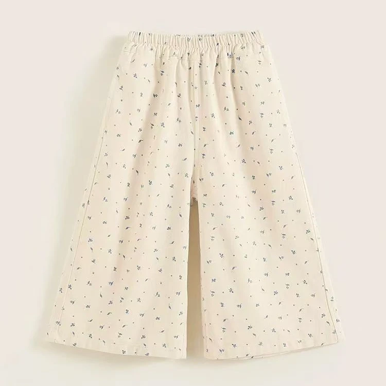 2025春季新品韩版女童休闲阔腿裤洋气可爱百搭小清新碎花直筒裤