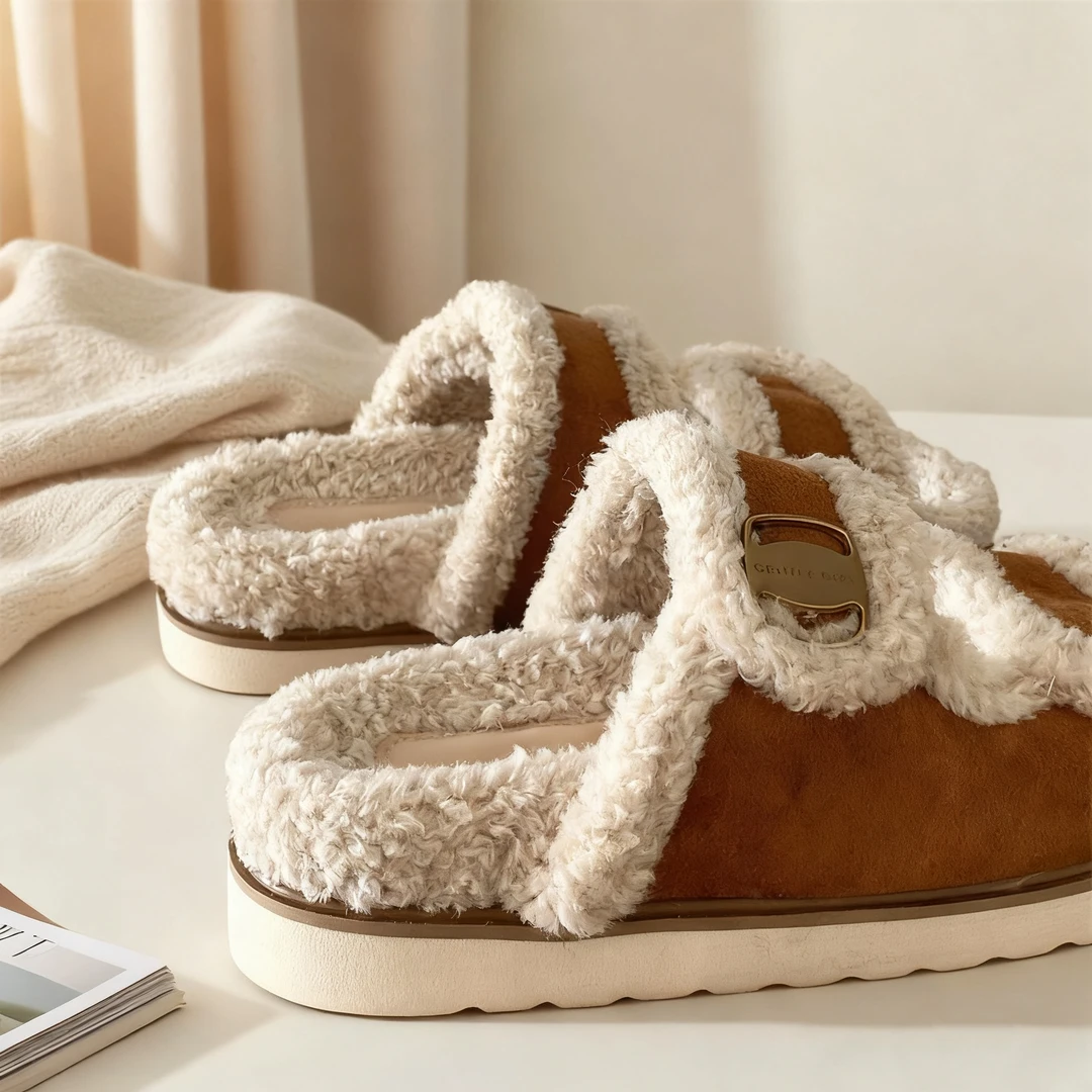 露丝同款！自留INS温柔增高显腿长毛毛拖鞋女2024秋冬复古风一字拖