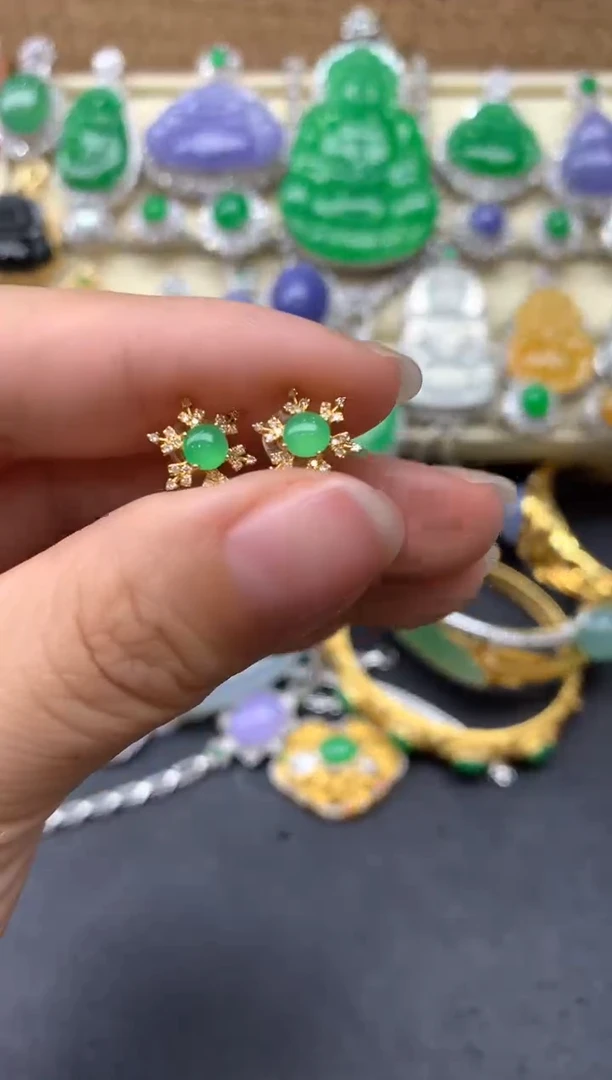 【闪购商品】翡翠耳饰18K金镶嵌180-中国好珍宝