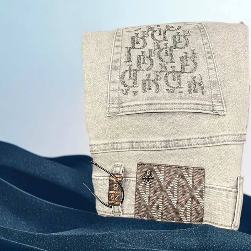 巴赛娜缇时尚夏季牛仔裤男天丝修身直筒商务弹力冰丝男装休闲裤子