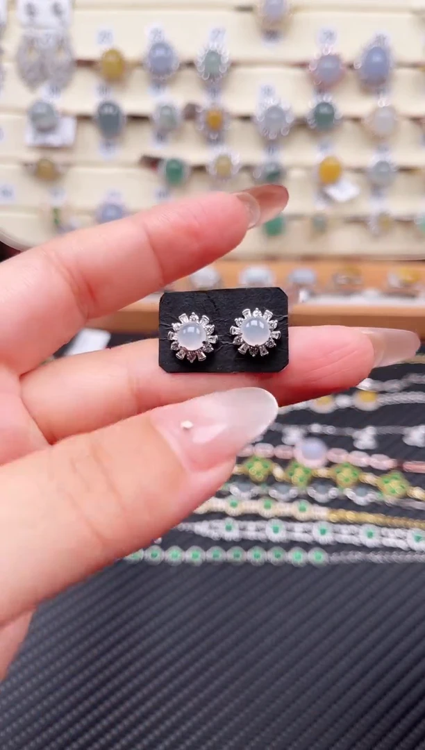 【闪购商品】翡翠耳饰银S925镶嵌耳钉07