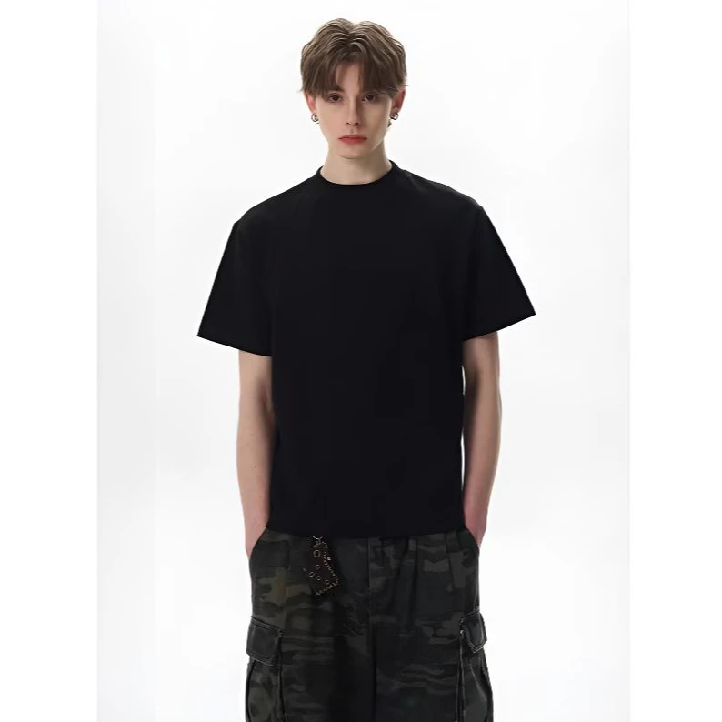 夏季男装凉感短袖T恤280克太空棉透气吸汗正肩圆领拼接抗皱硬挺