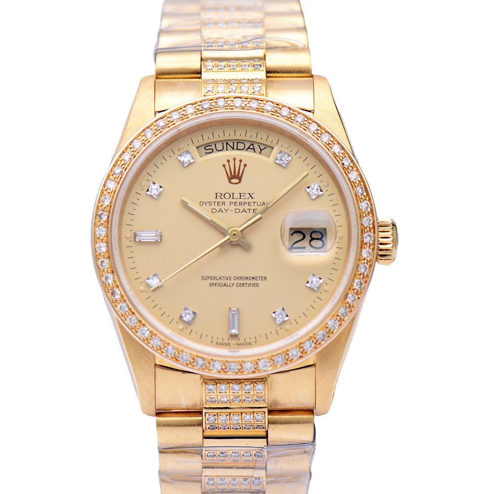 99新 Rolex/劳力士 星期日历型18038香槟盘18k黄金36mm机械男表
