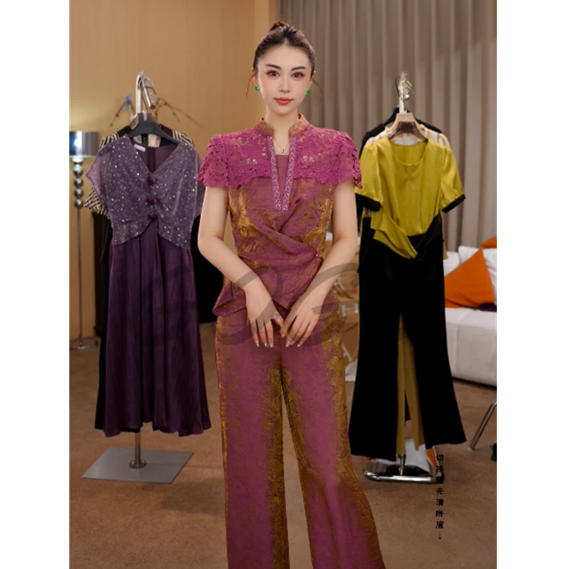 紫藤之恋 G6581时尚套装女2025夏季新款洋气拼接短袖气质两件套