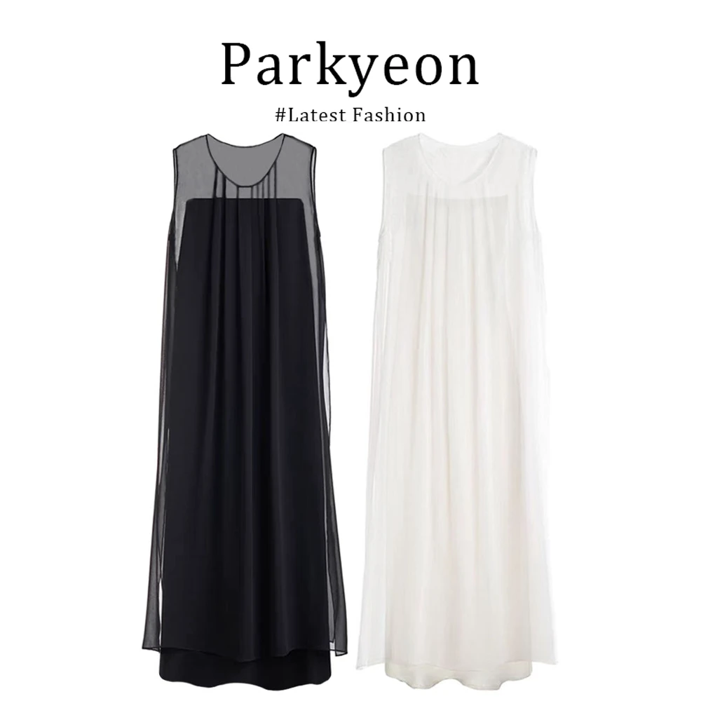 parkyeon2025夏季高级度假风轻奢气质长裙子简约设计感无袖连衣裙