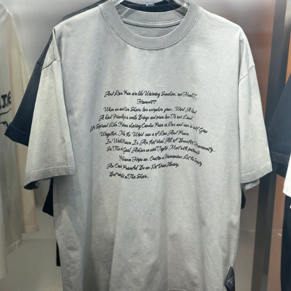 YJ/6636夏季新款美式复古水洗做旧字母印花短袖T恤男宽松上衣ins